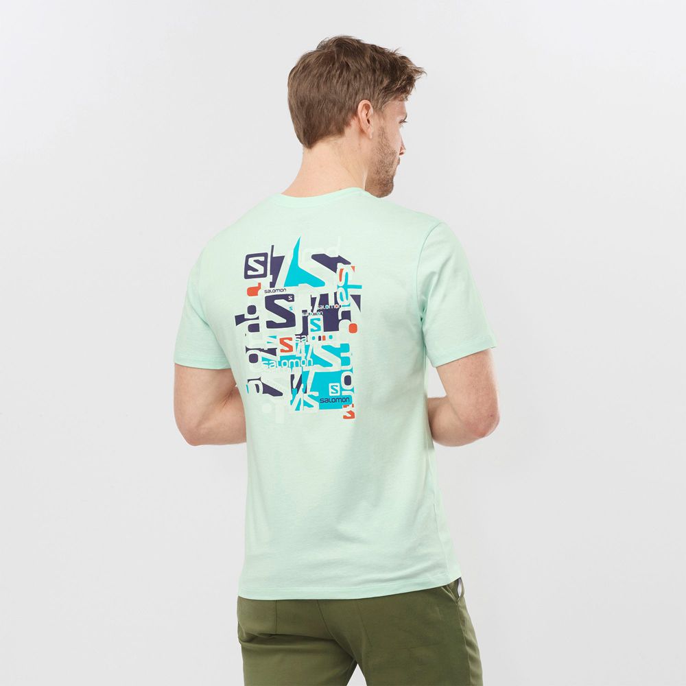 T Shirts Salomon OUTLIFE GRAPHIC DISRUPTED TYPE SS M Short Sleeve Homme Menthe | BZSAY-7603