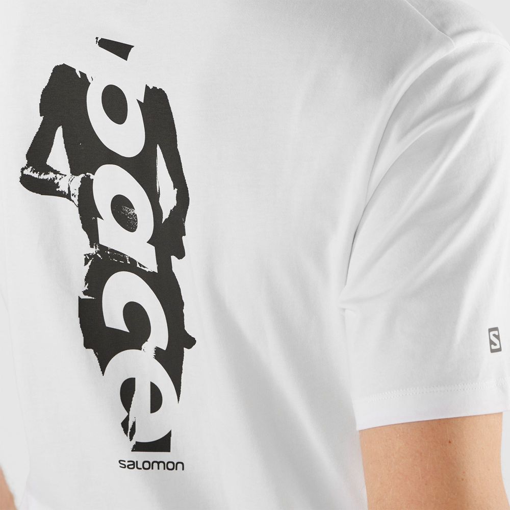 T Shirts Salomon OUTLIFE GRAPHIC PACE SS M Short Sleeve Homme Blanche | THDFZ-3907