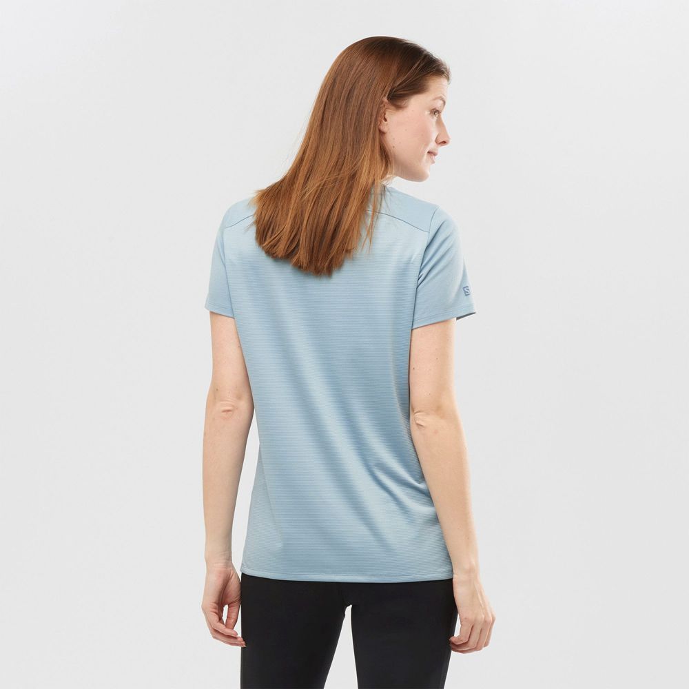 T Shirts Salomon OUTLIFE LAYERING W Short Sleeve Femme Bleu | SDBKA-3952