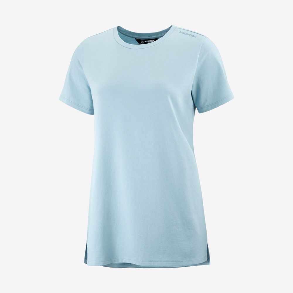 T Shirts Salomon OUTLIFE LAYERING W Short Sleeve Femme Bleu | SDBKA-3952