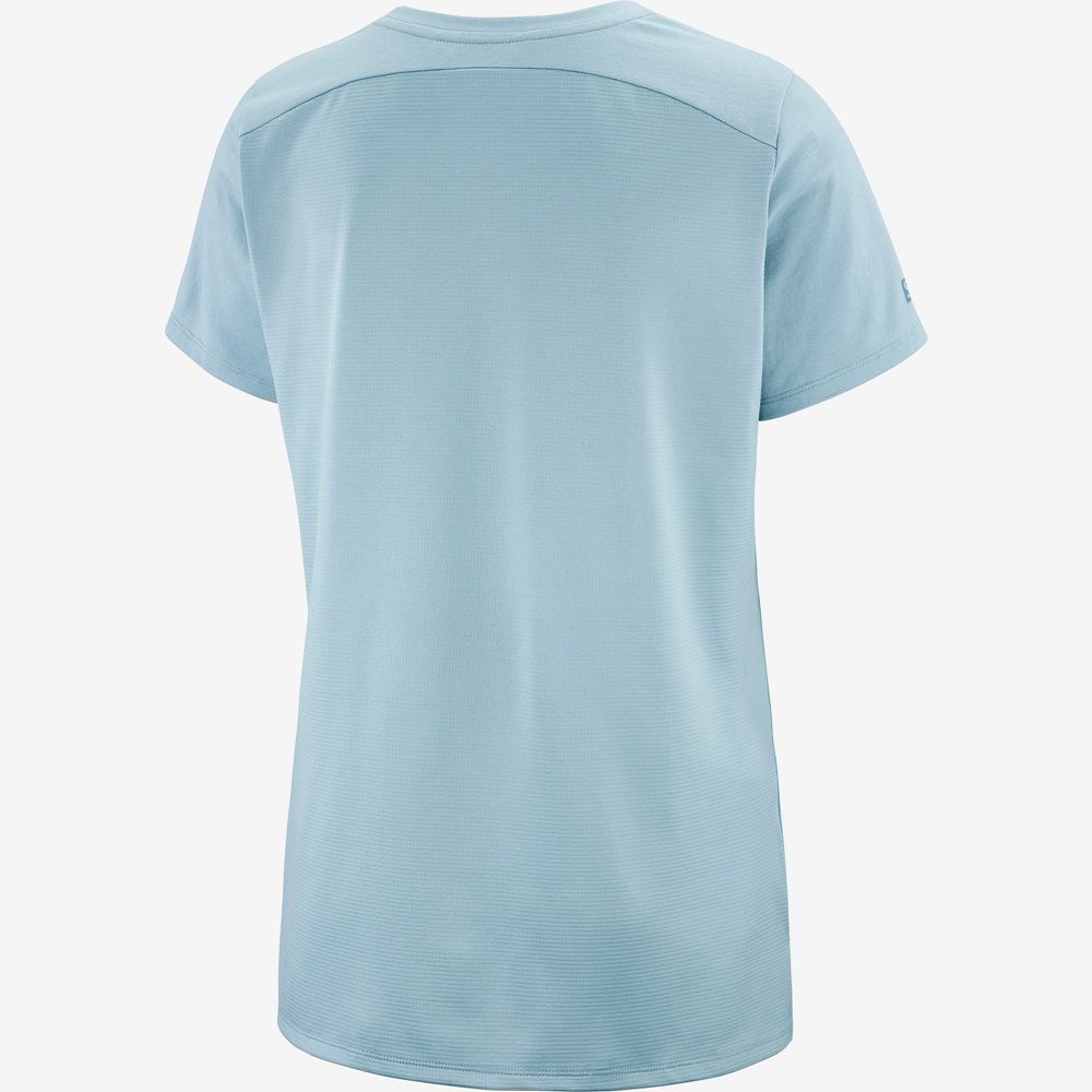 T Shirts Salomon OUTLIFE LAYERING W Short Sleeve Femme Bleu | SDBKA-3952