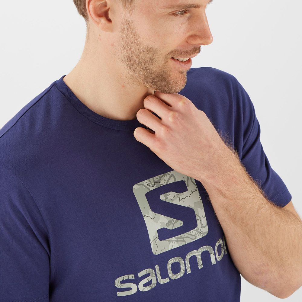 T Shirts Salomon OUTLIFE LOGO Short Sleeve Homme Bleu Marine | MGFZE-5480