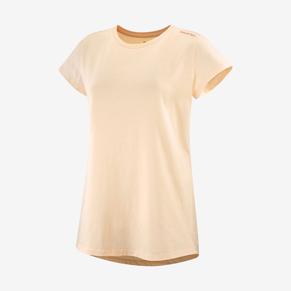 T Shirts Salomon OUTLIFE SCOOP HEM W Short Sleeve Femme Beige | CDFQR-0837