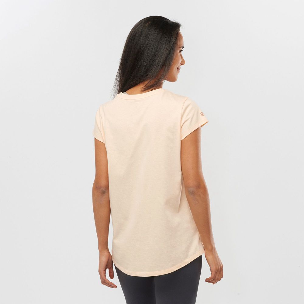 T Shirts Salomon OUTLIFE SCOOP HEM W Short Sleeve Femme Beige | CDFQR-0837