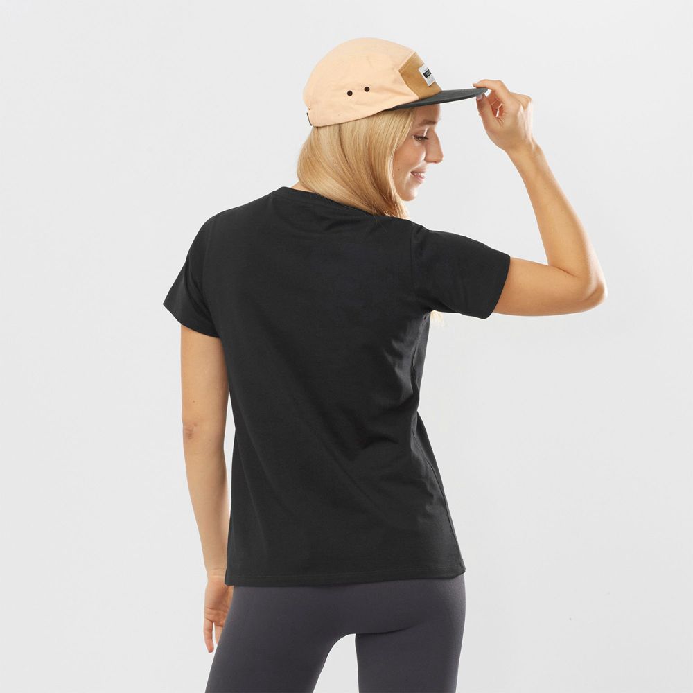 T Shirts Salomon OUTLIFE SMALL LOGO SS W Short Sleeve Femme Noir | MBYPN-9187