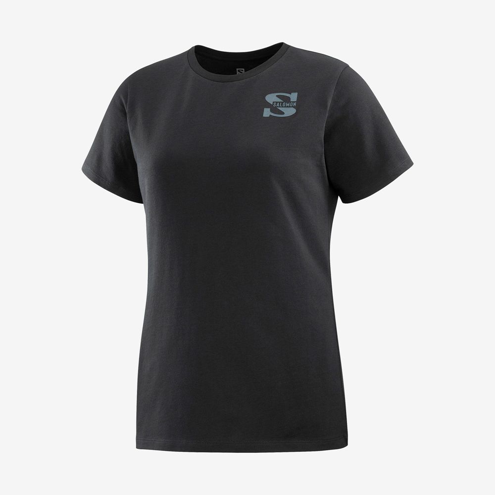 T Shirts Salomon OUTLIFE SMALL LOGO SS W Short Sleeve Femme Noir | MBYPN-9187