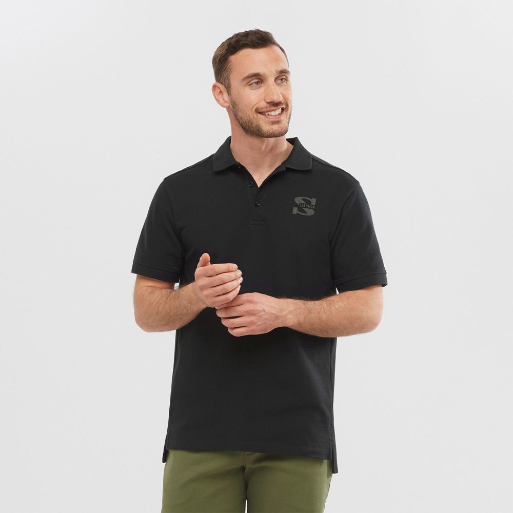 T Shirts Salomon OUTLIFE SS POLO M Short Sleeve Homme Noir | PTEGC-9485