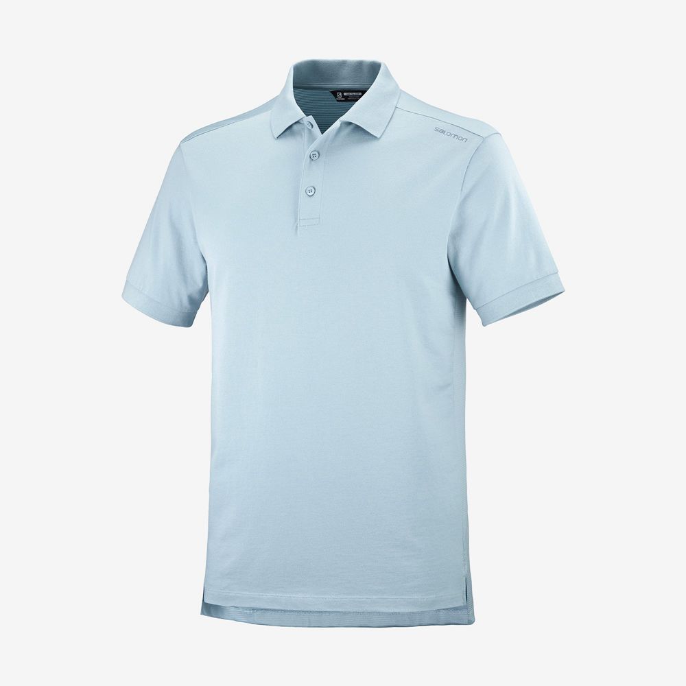 T Shirts Salomon OUTLIFE TECH POLO M Short Sleeve Homme Bleu | GJEFV-8154