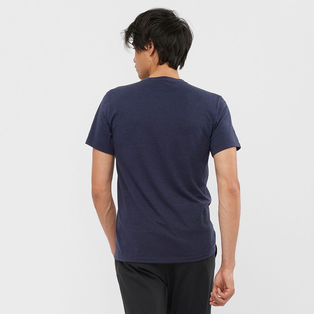 T Shirts Salomon OUTRACK BLEND Short Sleeve Homme Bleu Marine | PJYTX-0296