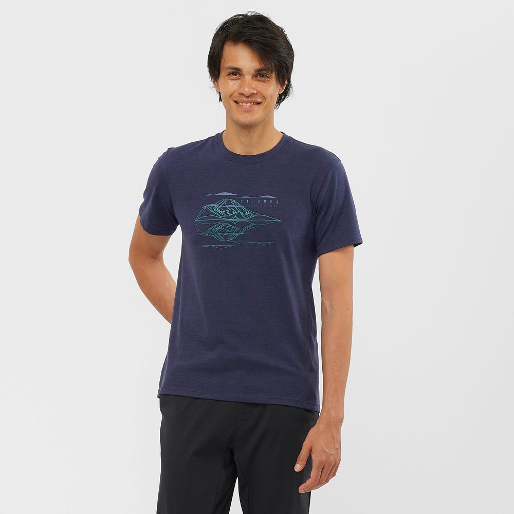 T Shirts Salomon OUTRACK BLEND Short Sleeve Homme Bleu Marine | PJYTX-0296