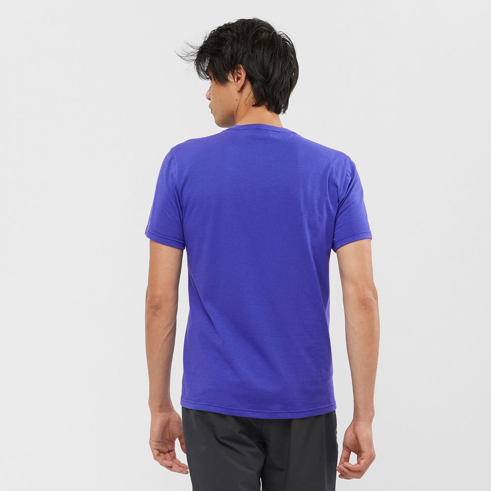 T Shirts Salomon OUTRACK BLEND Short Sleeve Homme Bleu | HQJNZ-4657