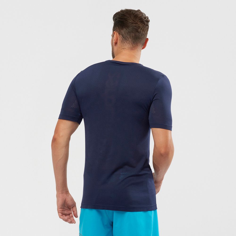 T Shirts Salomon SENSE SEAMLESS M Short Sleeve Homme Bleu Marine | RVXEQ-3786