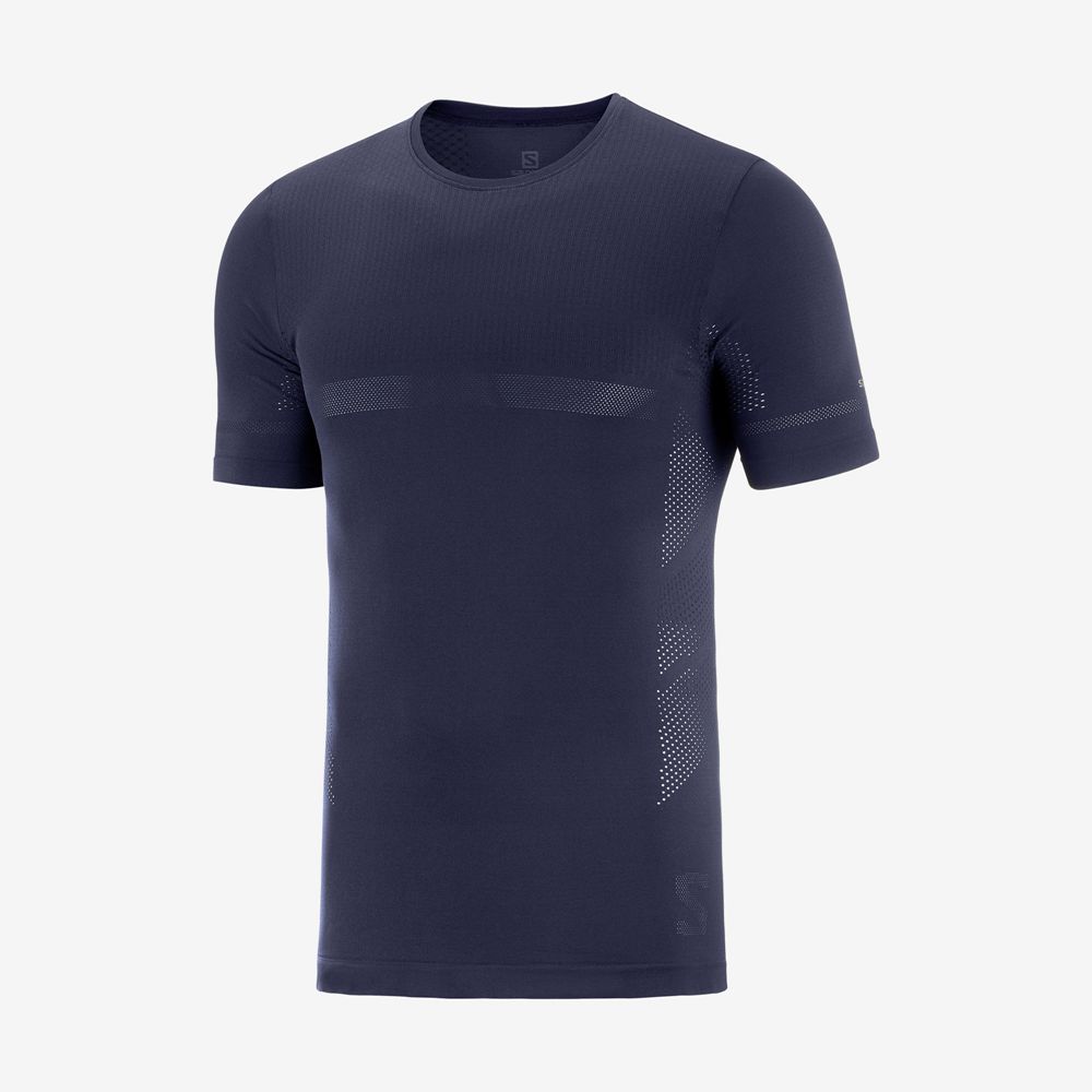 T Shirts Salomon SENSE SEAMLESS M Short Sleeve Homme Bleu Marine | RVXEQ-3786