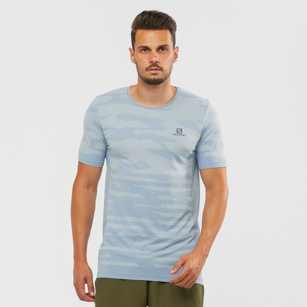 T Shirts Salomon XA CAMO TEE Short Sleeve Homme Bleu | GPVLK-6304