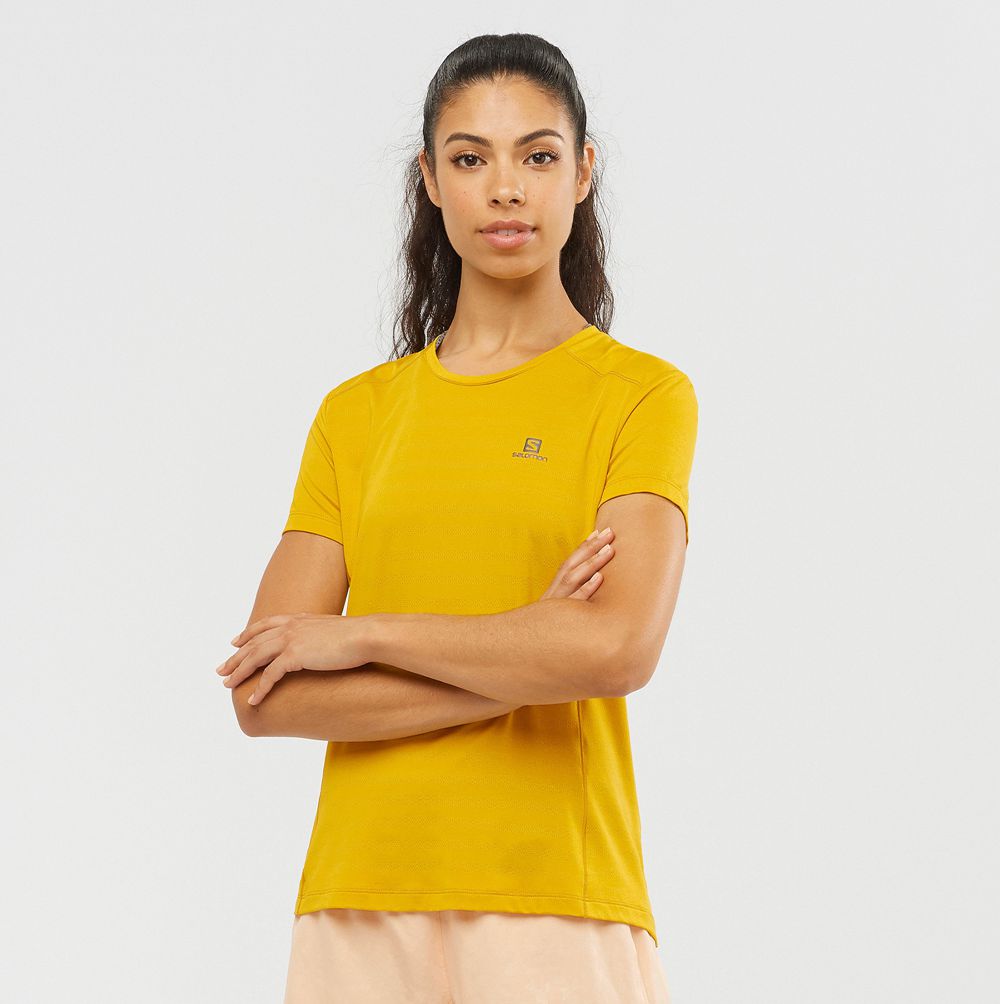 T Shirts Salomon XA W Short Sleeve Femme Jaune | YWECH-9254