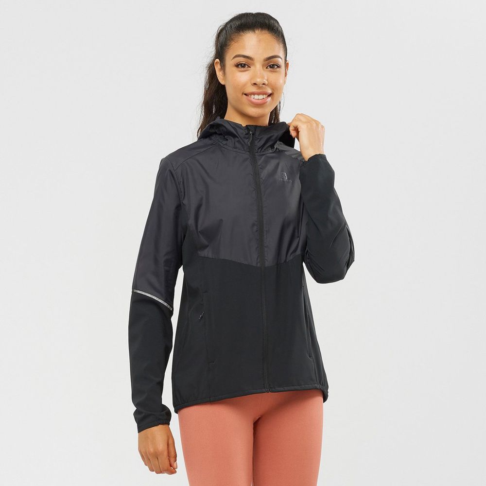 Vestes Salomon AGILE FULL ZIP HOODIE Femme Noir | SCQDJ-8053