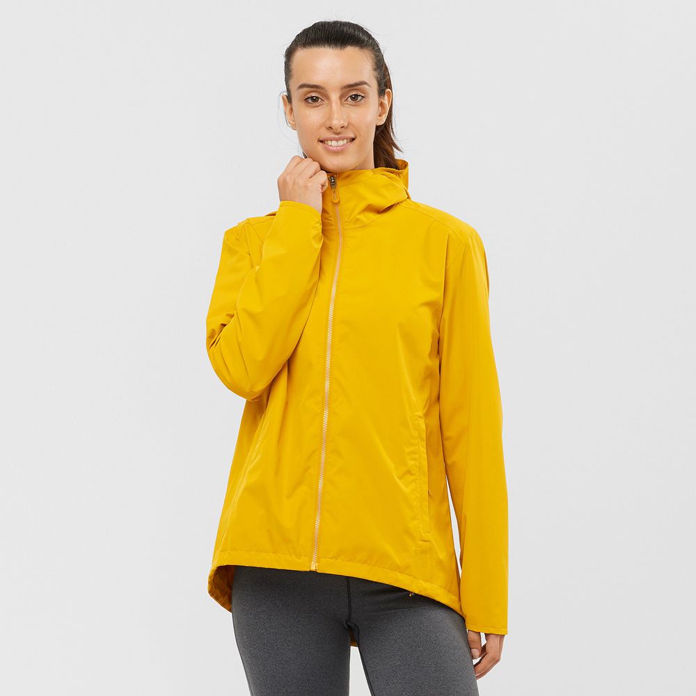 Vestes Salomon ESSENTIAL WATERPROOF 2L Femme Jaune | RVFIH-5671