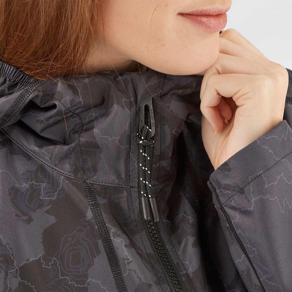 Vestes Salomon OUTLIFE LONG PACKABLE Wind Breakers Femme Noir | BEWMH-0153