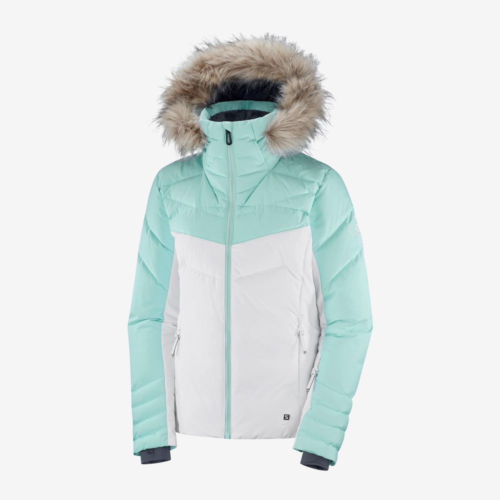 Vestes Salomon WARM AMBITION W Ski Femme Blanche Menthe | IKUAH-7895