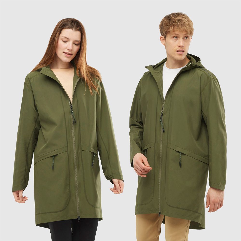 Wind Breakers Salomon OUTLIFE LONG PACKABLE Homme Vert Olive | NVQFZ-7128